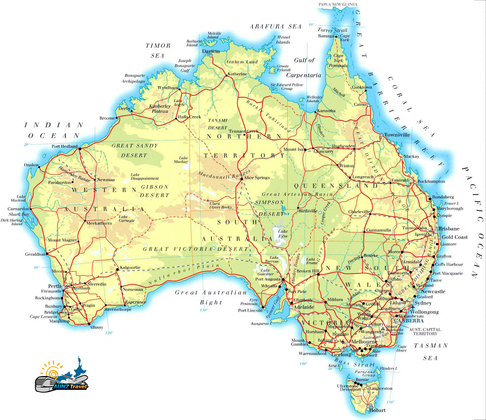 Map Of Australia AUNZTravel