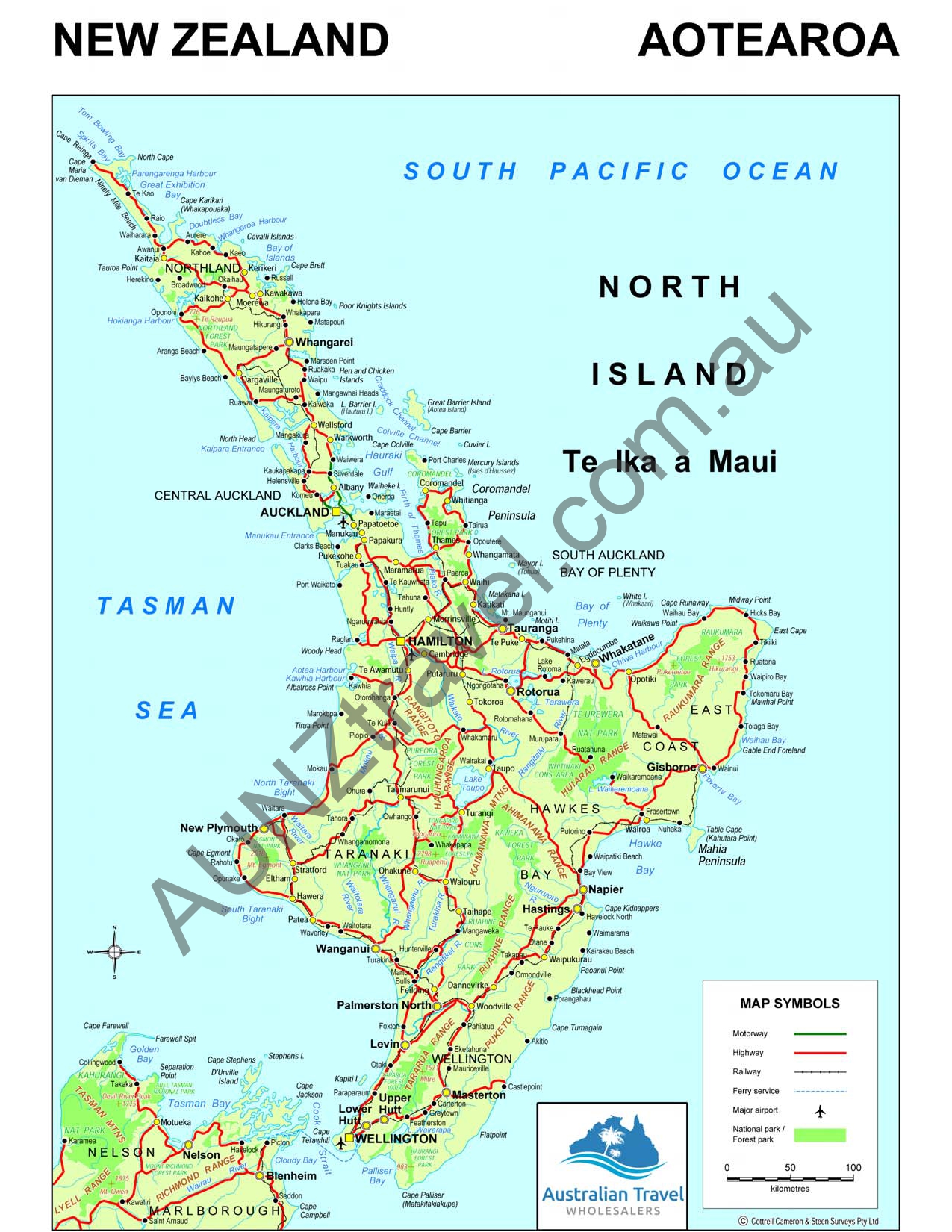 Map of New Zealand North Island AUNZTravel